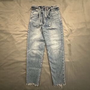 Hollister Jeans Womens Ultra High Rise Mom Vintage Stretch Blue Denim Drawstring